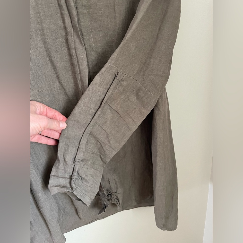 Sarah Pacini Italy 100% Linen Lagenlook Shirt Jacket Taupe S Granola Gorpcore - Picture 11 of 12